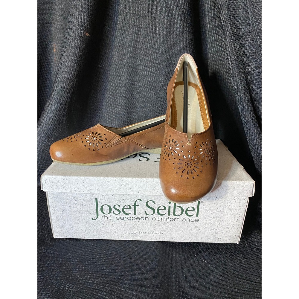 Josef Seibel Pippa 07 Tan Leather Floral Laser Cut Flats Size 37 NEW - Picture 6 of 6